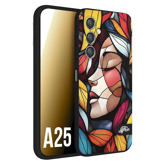 CUSTOMIZZA - Custodia cover nera morbida in tpu compatibile per Samsung A25 Vetrata artistica volto di donna profilo fogliare mosaico di vetro colorato