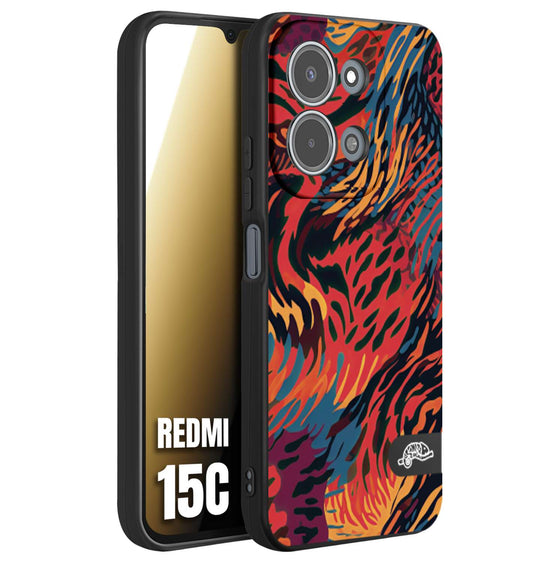 CUSTOMIZZA - Custodia cover nera morbida in tpu compatibile per Xiaomi Redmi 15C leopardato maculato tigrato colorata fiamme rossa blu arancione