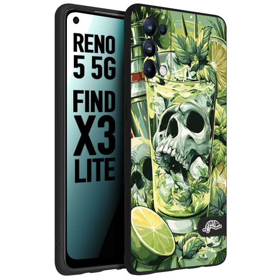 CUSTOMIZZA - Custodia cover nera morbida in tpu compatibile per Oppo Reno 5 5G Mojito cocktail teschio illustrazione drink lime menta ghiacci tropicale street art