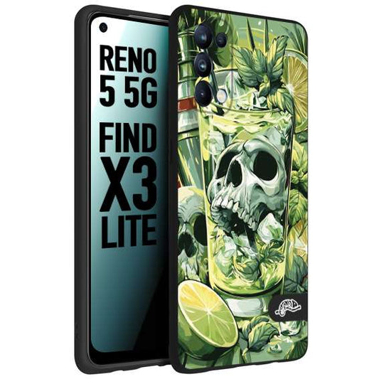 CUSTOMIZZA - Custodia cover nera morbida in tpu compatibile per Oppo Reno 5 5G Mojito cocktail teschio illustrazione drink lime menta ghiacci tropicale street art