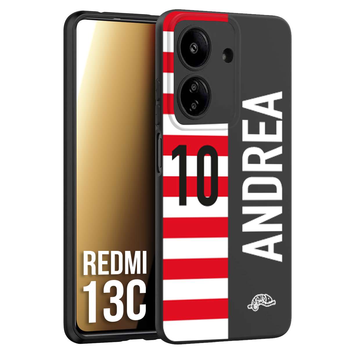 CUSTOMIZZA - Custodia cover nera morbida in tpu compatibile per Xiaomi Redmi 13C personalizzata calcio football nome e numero calciatori bianco rossa