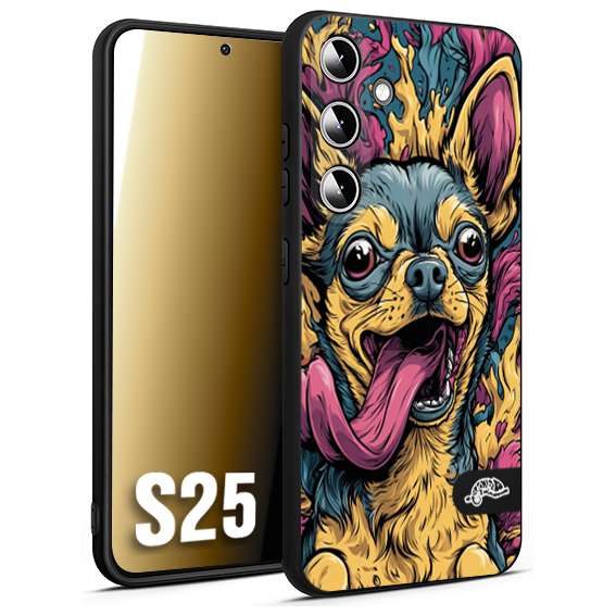 CUSTOMIZZA - Custodia cover nera morbida in tpu compatibile per Samsung S25 Chihuahua illustrazione cane pop art cane street art cartone animato