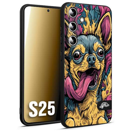 CUSTOMIZZA - Custodia cover nera morbida in tpu compatibile per Samsung S25 Chihuahua illustrazione cane pop art cane street art cartone animato