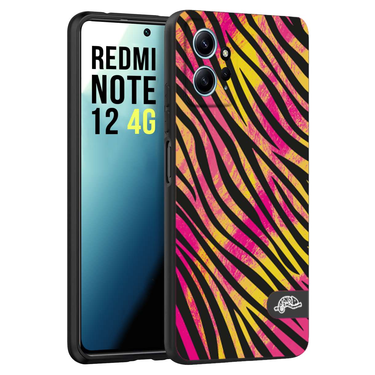 CUSTOMIZZA - Custodia cover nera morbida in tpu compatibile per Xiaomi Redmi Note 12 4G zebrata maculata a rilievo soft touch donna fucsia gialla
