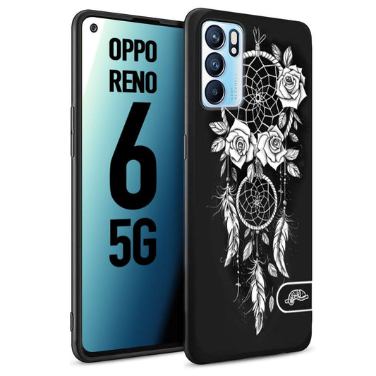 CUSTOMIZZA - Custodia cover nera morbida in tpu compatibile per Oppo Reno 6 5G acchiappasogni dreamcatcher black and white bianco a rilievo disegnato tattoo tatuaggio