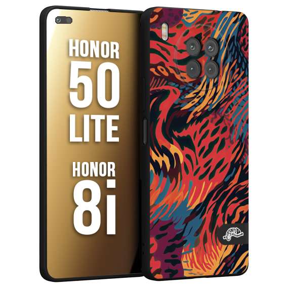 CUSTOMIZZA - Custodia cover nera morbida in tpu compatibile per Honor 8i - Honor 50 LITE leopardato maculato tigrato colorata fiamme rossa blu arancione