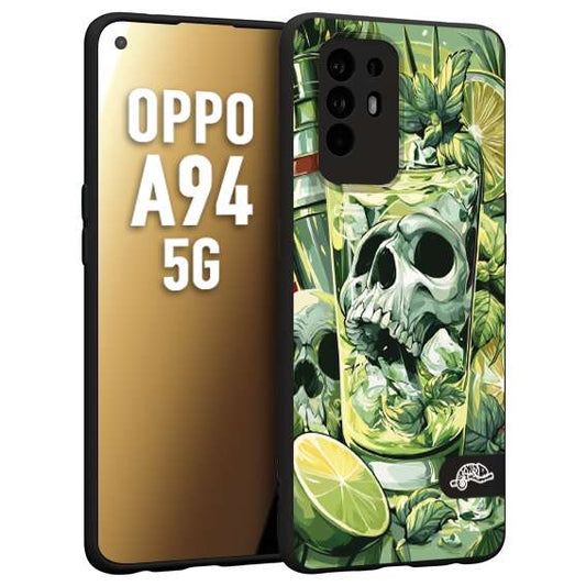 CUSTOMIZZA - Custodia cover nera morbida in tpu compatibile per Oppo A94 5G Mojito cocktail teschio illustrazione drink lime menta ghiacci tropicale street art