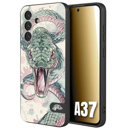 CUSTOMIZZA - Custodia cover nera morbida in tpu compatibile per Samsung A37 snake pink green serpente tatuaggio tattoo disegnato a mano