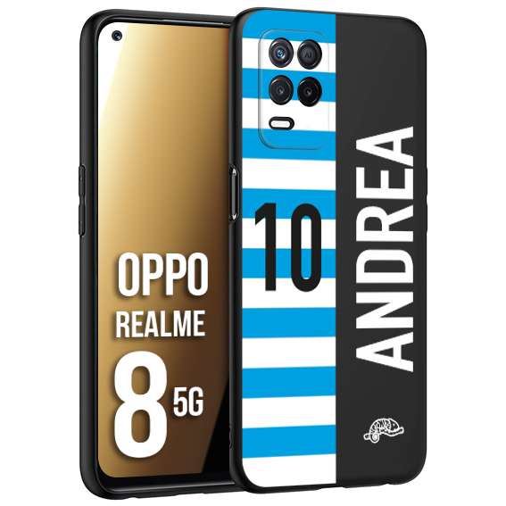 CUSTOMIZZA - Custodia cover nera morbida in tpu compatibile per Oppo Realme 8 5G personalizzata calcio football nome e numero calciatori biancazzurri