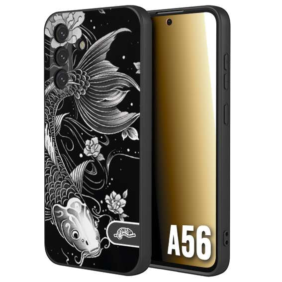 CUSTOMIZZA - Custodia cover nera morbida in tpu compatibile per Samsung A56 5G carpa koi black and white bianco a rilievo disegnato tattoo tatuaggio