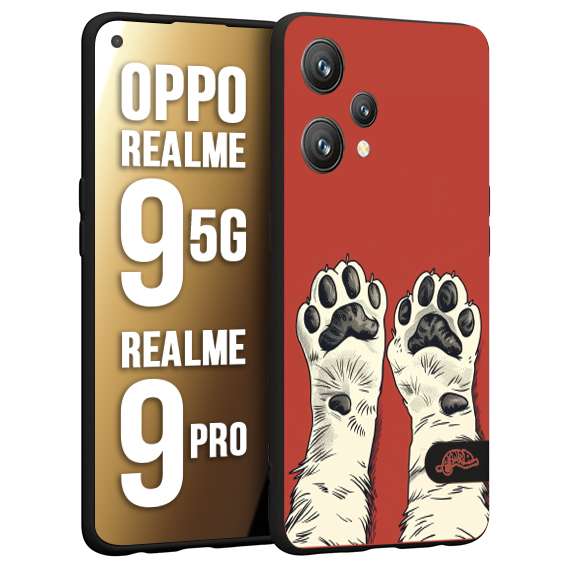 CUSTOMIZZA - Custodia cover nera morbida in tpu compatibile per Realme 9 5G - 9 PRO zampe di gatto cat paws rossa red disegnata fumetto cartoon