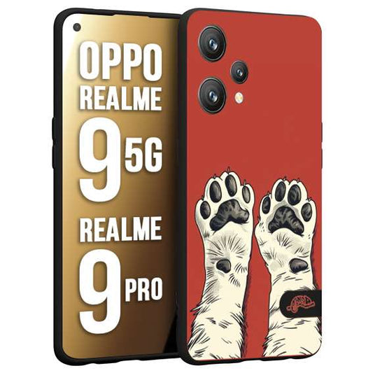 CUSTOMIZZA - Custodia cover nera morbida in tpu compatibile per Realme 9 5G - 9 PRO zampe di gatto cat paws rossa red disegnata fumetto cartoon
