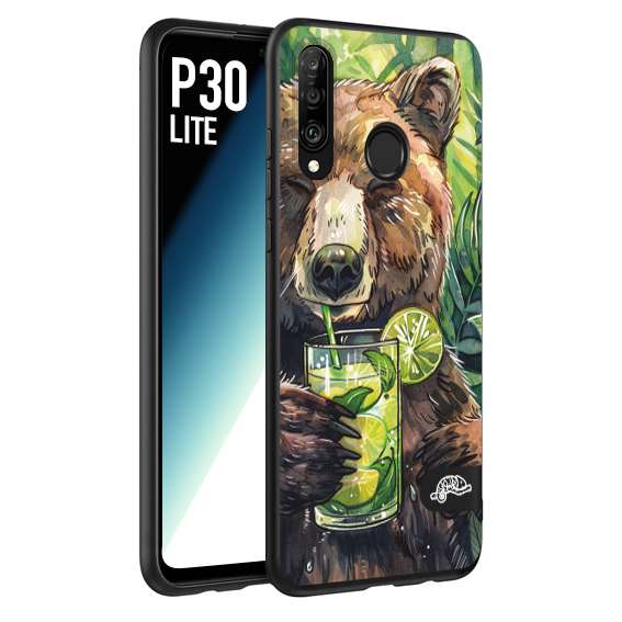 CUSTOMIZZA - Custodia cover nera morbida in tpu compatibile per Huawei P30 LITE estate disegnata cocktails animali simpatici orso bear negroni