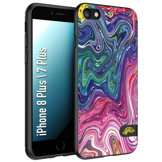 CUSTOMIZZA - Custodia cover nera morbida in tpu compatibile per iPhone 7 Plus - 8 plus colorata fantasia vortice marmo arcobaleno rosa blu fucsia