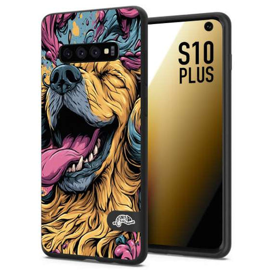 CUSTOMIZZA - Custodia cover nera morbida in tpu compatibile per Samsung S10 PLUS Golden Retriever illustrazione cane pop art cane street art cartone animato