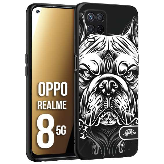 CUSTOMIZZA - Custodia cover nera morbida in tpu compatibile per Oppo Realme 8 5G bulldog bianco a rilievo disegnato tattoo tatuaggio