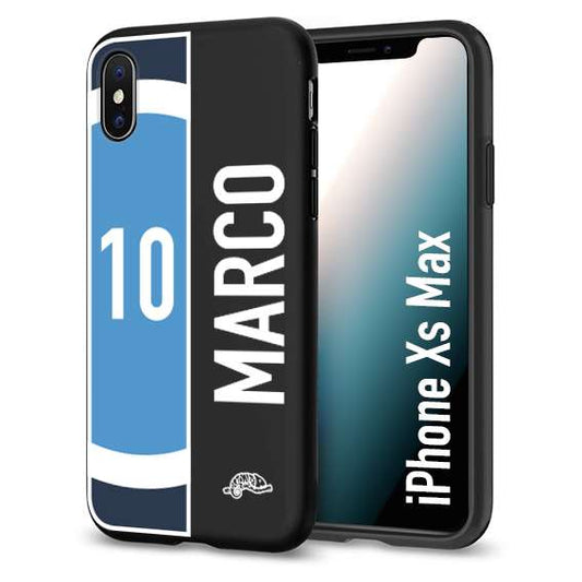 CUSTOMIZZA - Custodia cover nera morbida in tpu compatibile per iPhone XS MAX personalizzata calcio football nome e numero calciatori biancoazzurri bianco celesti