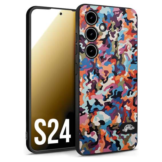 CUSTOMIZZA - Custodia cover nera morbida in tpu compatibile per Samsung S24 camouflage mimetico militare moderno blu arancio rosa