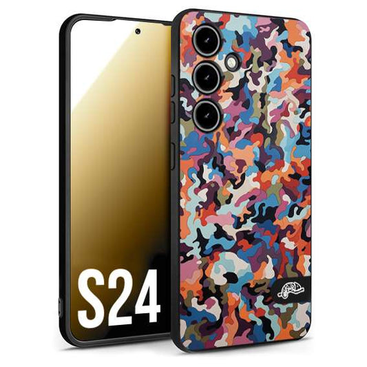 CUSTOMIZZA - Custodia cover nera morbida in tpu compatibile per Samsung S24 camouflage mimetico militare moderno blu arancio rosa