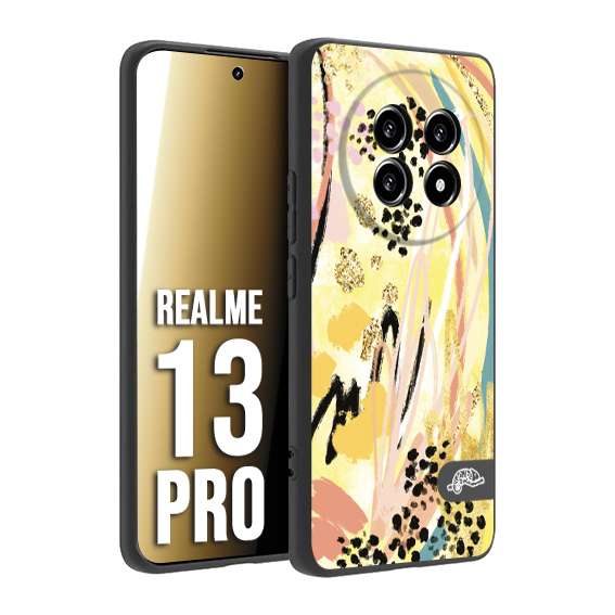 CUSTOMIZZA - Custodia cover nera morbida in tpu compatibile per Realme 13 PRO astratti donna flower fantasia estate gialla rosa leopardata