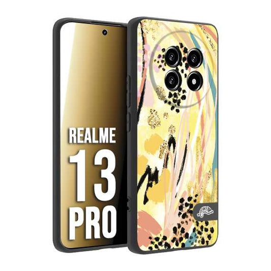 CUSTOMIZZA - Custodia cover nera morbida in tpu compatibile per Realme 13 PRO astratti donna flower fantasia estate gialla rosa leopardata