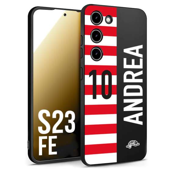 CUSTOMIZZA - Custodia cover nera morbida in tpu compatibile per Samsung S23 FE personalizzata calcio football nome e numero calciatori bianco rossa