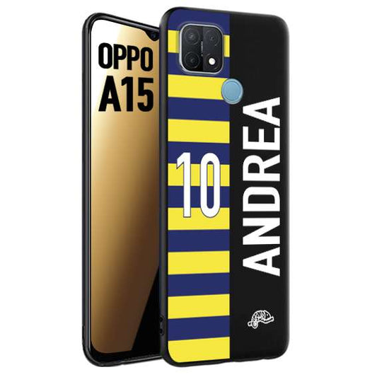 CUSTOMIZZA - Custodia cover nera morbida in tpu compatibile per Oppo A15 personalizzata calcio football nome e numero calciatori giallo blu