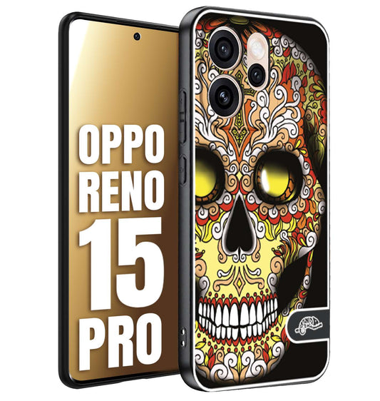 CUSTOMIZZA - Custodia cover nera morbida in tpu compatibile per Oppo Reno 15 PRO teschio messicano Mexican skull giallo rosso arancio
