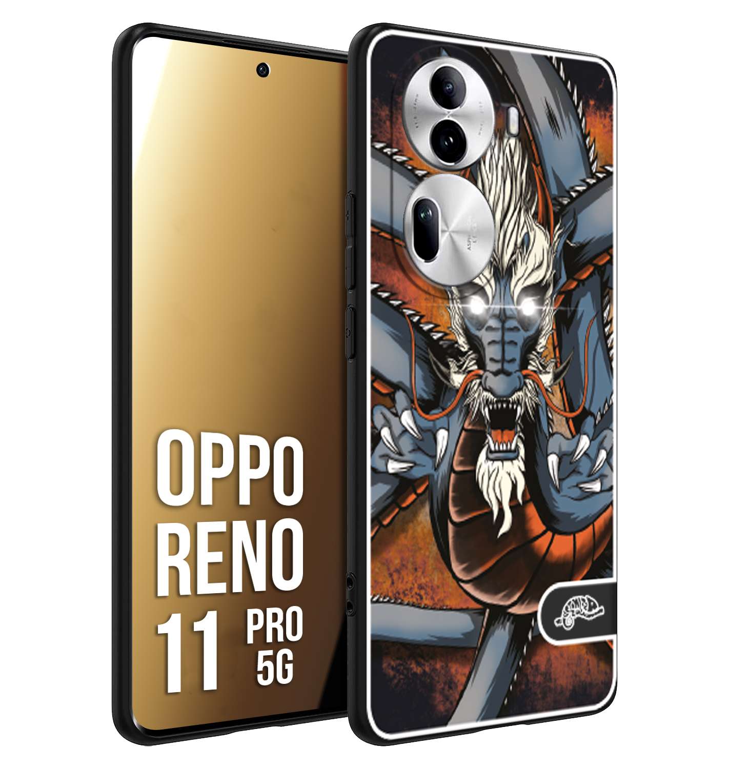 CUSTOMIZZA - Custodia cover nera morbida in tpu compatibile per Oppo Reno 11 PRO 5G drago giapponese tattoo japan dragon