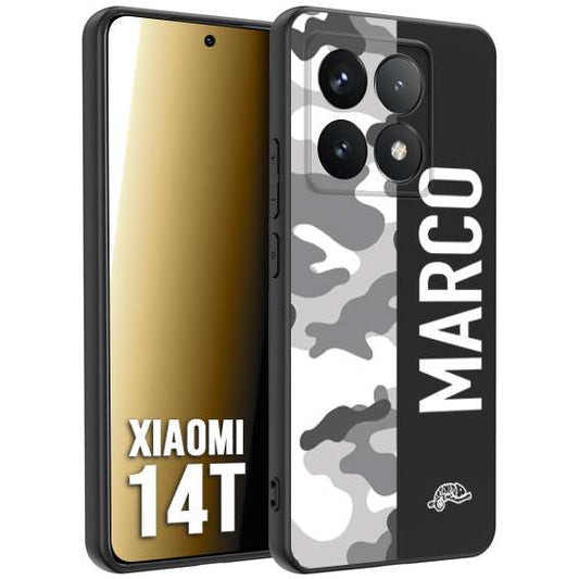 CUSTOMIZZA - Custodia cover nera morbida in tpu compatibile per Xiaomi 14T camouflage mimetico militare personalizzata nome bianco
