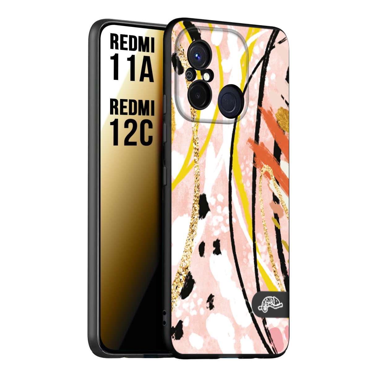 CUSTOMIZZA - Custodia cover nera morbida in tpu compatibile per Xiaomi Redmi 11A - 12C fiori astratti donna zebrato leopardato fantasia dorata gialla rosa colorata