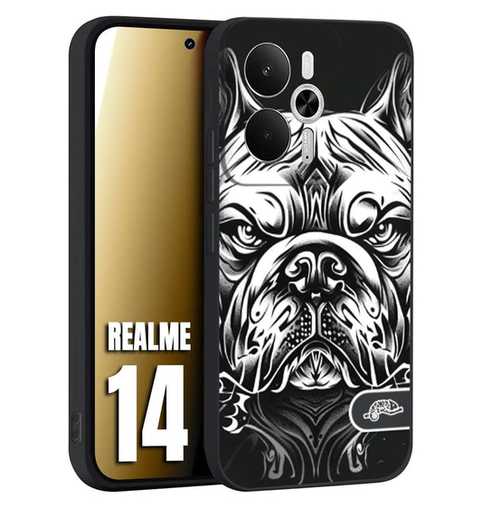 CUSTOMIZZA - Custodia cover nera morbida in tpu compatibile per Realme 14 5G bulldog bianco a rilievo disegnato tattoo tatuaggio