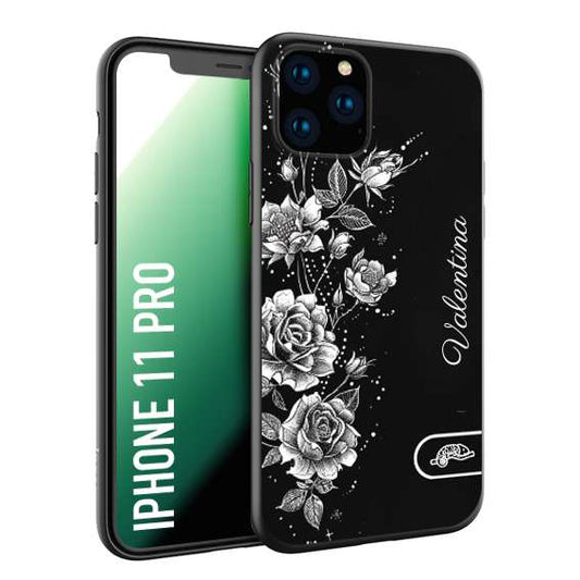 CUSTOMIZZA - Custodia cover nera morbida in tpu compatibile per iPhone 11 PRO a rilievo soft touch personalizzata nome rose fiori donna