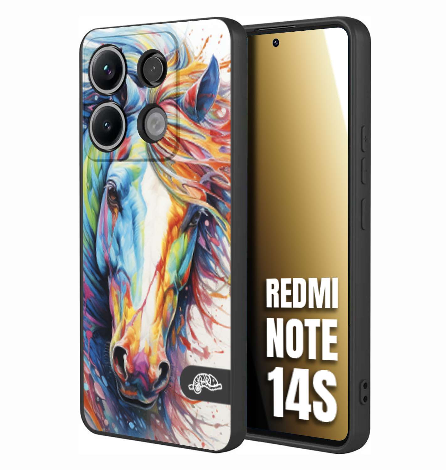 CUSTOMIZZA - Custodia cover nera morbida in tpu compatibile per Xiaomi Redmi Note 14S animali color cavallo horse viso colori vibranti disegnato schizzo