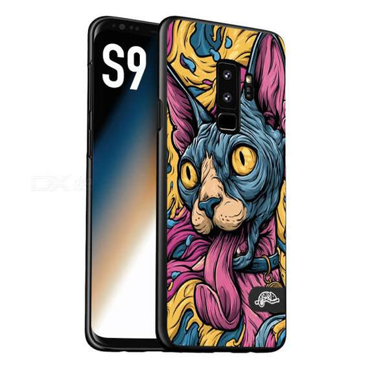 CUSTOMIZZA - Custodia cover nera morbida in tpu compatibile per Samsung S9 Sphynx Colorato Pop Art Psichedelico Gatto Blu Rosa Giallo Artistica Fantasy