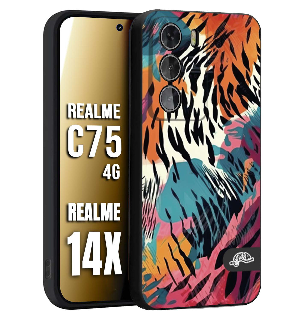 CUSTOMIZZA - Custodia cover nera morbida in tpu compatibile per Realme 14X - C75 4G leopardato maculato tigrato tiger colorata summer color