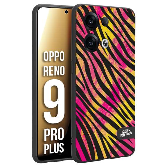 CUSTOMIZZA - Custodia cover nera morbida in tpu compatibile per Oppo Reno 9 PRO PLUS zebrata maculata a rilievo soft touch donna fucsia gialla