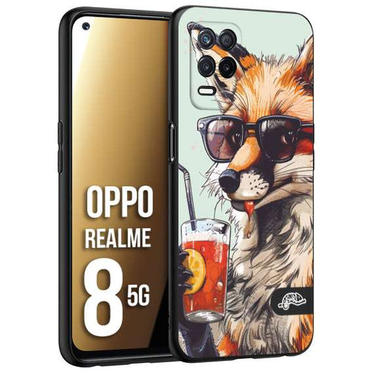 CUSTOMIZZA - Custodia cover nera morbida in tpu compatibile per Oppo Realme 8 5G estate disegnata cocktails animali simpatici fox volpe negroni