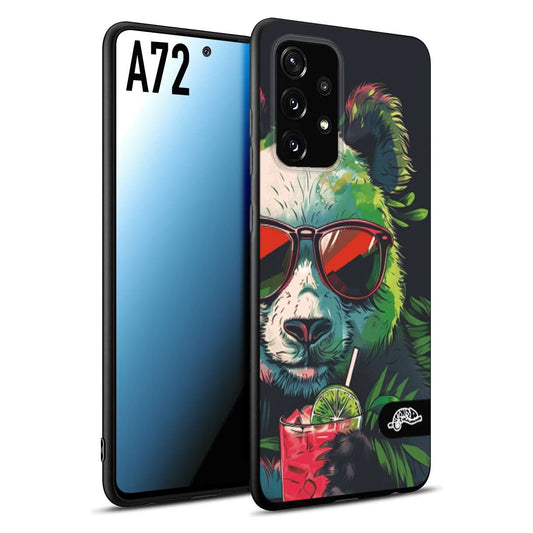 CUSTOMIZZA - Custodia cover nera morbida in tpu compatibile per Samsung A72 estate disegnata cocktails animali simpatici panda mojito