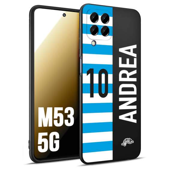 CUSTOMIZZA - Custodia cover nera morbida in tpu compatibile per Samsung M53 5G personalizzata calcio football nome e numero calciatori biancazzurri