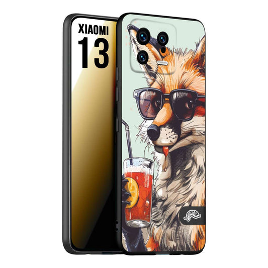 CUSTOMIZZA - Custodia cover nera morbida in tpu compatibile per Xiaomi 13 estate disegnata cocktails animali simpatici fox volpe negroni