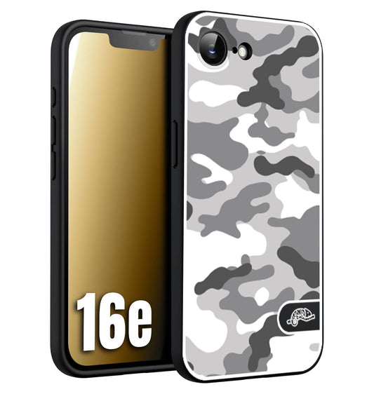 CUSTOMIZZA - Custodia cover nera morbida in tpu compatibile per iPhone 16E camouflage mimetico militare bianco white