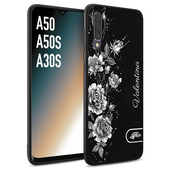 CUSTOMIZZA - Custodia cover nera morbida in tpu compatibile per Samsung A50 - A50S - A30S a rilievo soft touch personalizzata nome rose fiori donna