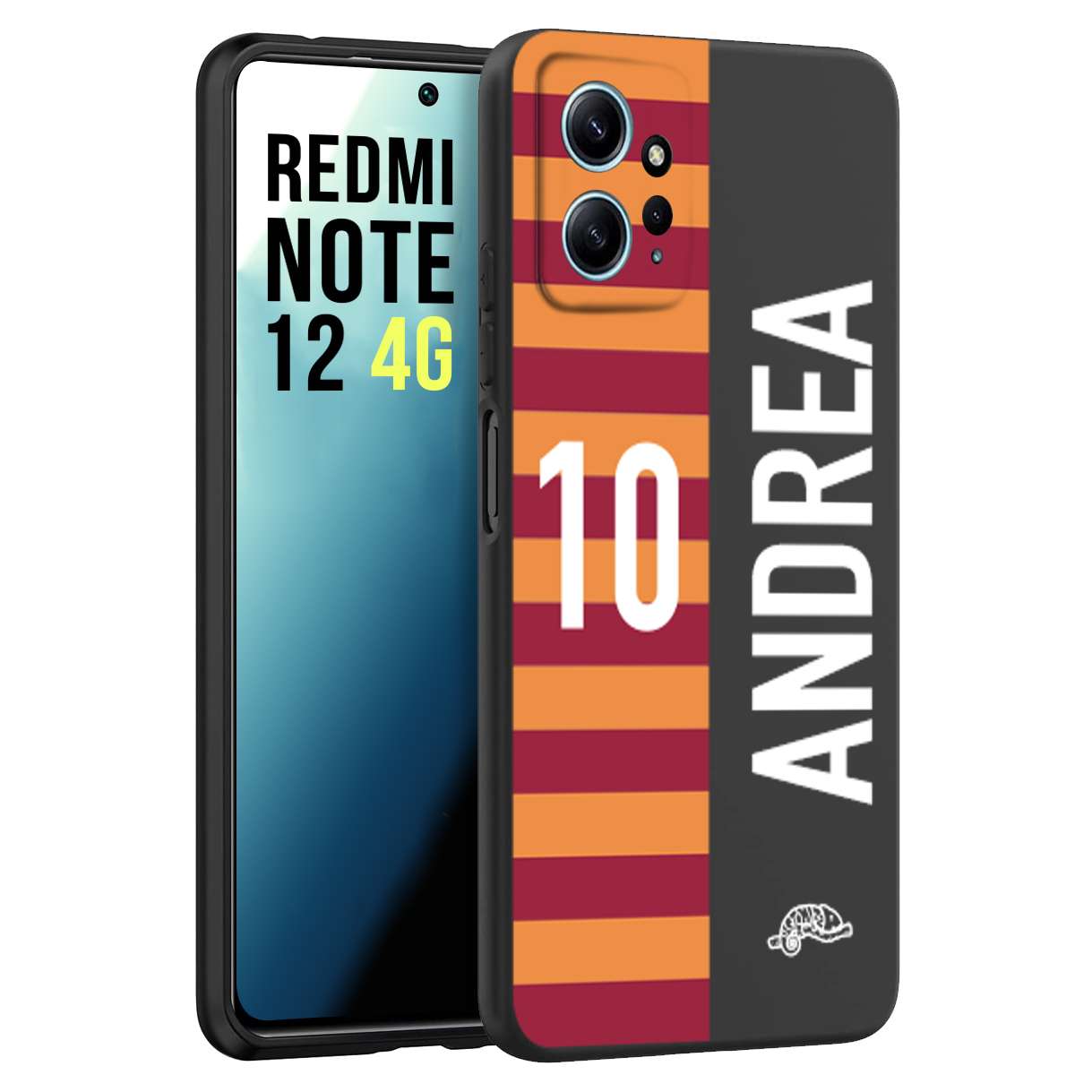 CUSTOMIZZA - Custodia cover nera morbida in tpu compatibile per Xiaomi Redmi Note 12 4G personalizzata calcio football nome e numero calciatori giallo rossi