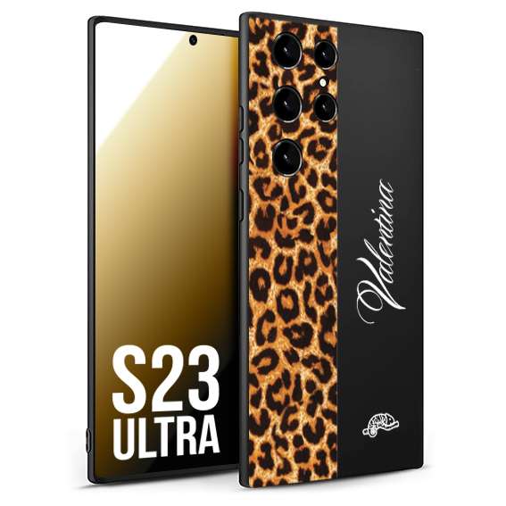 CUSTOMIZZA - Custodia cover nera morbida in tpu compatibile per Samsung S23 ULTRA custom nome scritta leopardato maculato donna marrone leopard