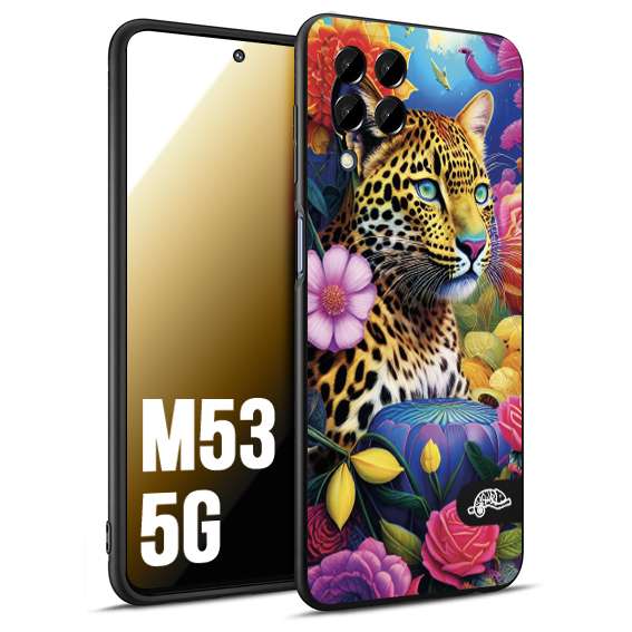 CUSTOMIZZA - Custodia cover nera morbida in tpu compatibile per Samsung M53 5G astratti donna flower fantasia leopardo ghepardo animali colorati