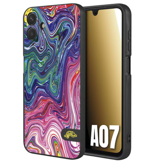 CUSTOMIZZA - Custodia cover nera morbida in tpu compatibile per Samsung A07 colorata fantasia vortice marmo arcobaleno rosa blu fucsia