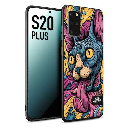 CUSTOMIZZA - Custodia cover nera morbida in tpu compatibile per Samsung S20 PLUS Sphynx Colorato Pop Art Psichedelico Gatto Blu Rosa Giallo Artistica Fantasy