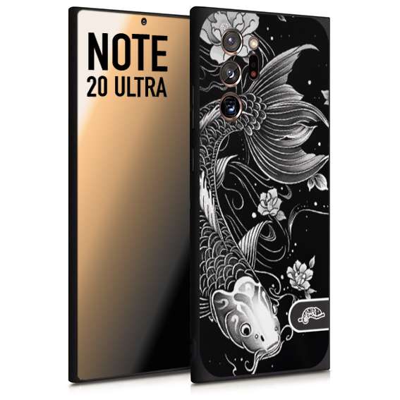 CUSTOMIZZA - Custodia cover nera morbida in tpu compatibile per Samsung NOTE 20 ULTRA carpa koi black and white bianco a rilievo disegnato tattoo tatuaggio