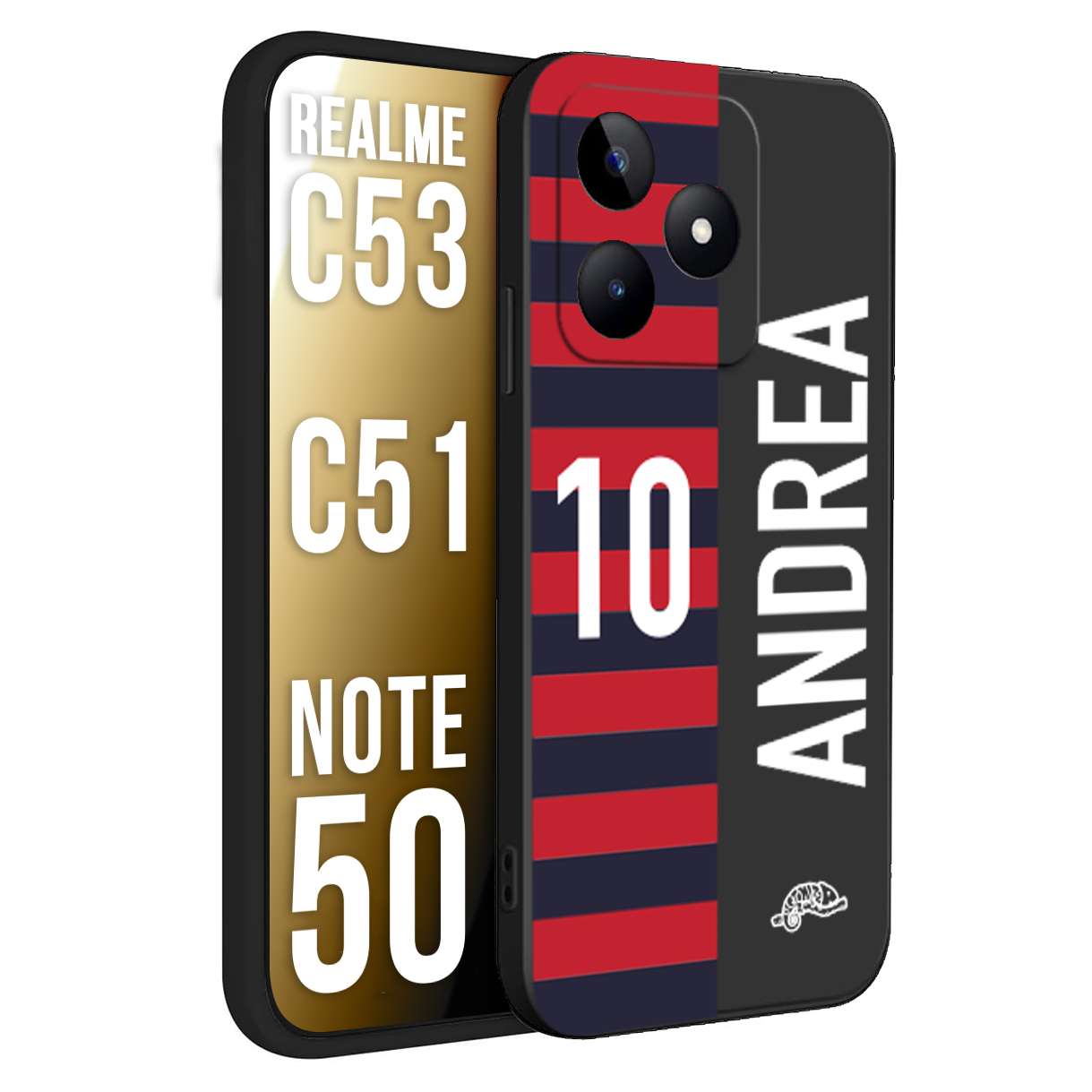 CUSTOMIZZA - Custodia cover nera morbida in tpu compatibile per Oppo Realme C53 - C51 - NOTE 50 personalizzata calcio football nome e numero calciatori rossoblu